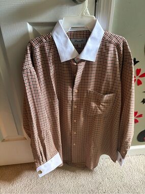 Fratello Orange Houndstooth Dress Shirt with White Contrast Collar